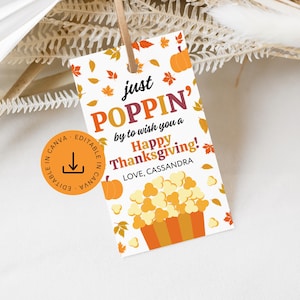 Thanksgiving Popcorn Tag Editable, Printable Fall Poppin&#39; By Teacher Staff Gift Label Template, Autumn Appreciation Instant Digital Download