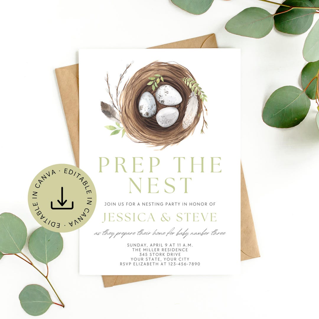 Nesting Party Invitations Prep the Nest Baby Nesting Party Invitation Editable, Printable Gender ...