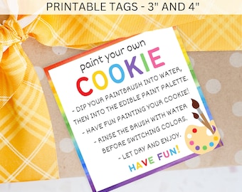 PYO Cookie Tag Printable Instruction Generic Label, Paint Your Own Sticker for Class Kids School Birthday Activity, Instant Digital Download