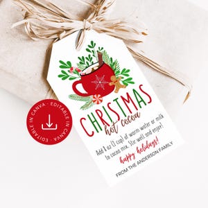 Hot Chocolate Christmas Tag Printable, Editable Hot Cocoa Holiday Coworker Gift Label, Cozy Teacher Gift Idea Instant Download Template