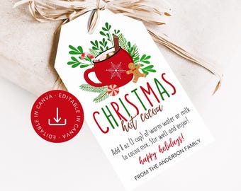Hot Chocolate Christmas Tag Printable, Editable Hot Cocoa Holiday Coworker Gift Label, Cozy Teacher Gift Idea Instant Download Template