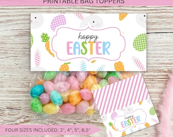 Hoppy Easter Treat Bag Topper Printable, Cookie Candy Goodie Bag Topper, Kids Happy Easter Bunny Class Gift Favors, Instant Digital Download
