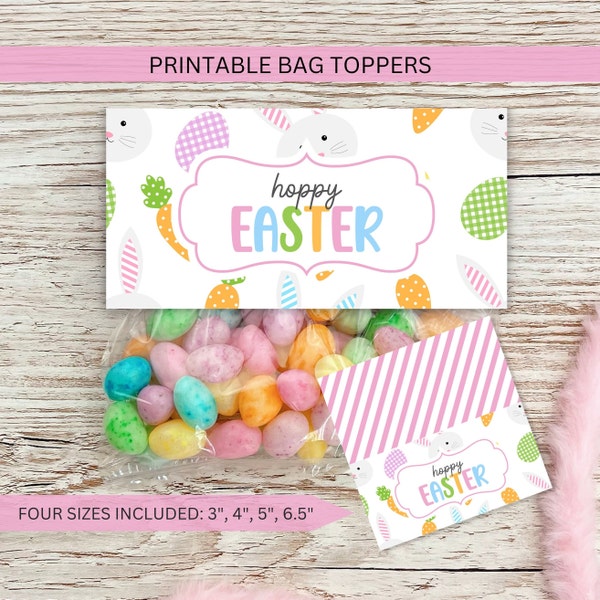 Hoppy Easter Treat Bag Topper Printable, Cookie Candy Goodie Bag Topper, Kids Happy Easter Bunny Class Gift Favors, Instant Digital Download