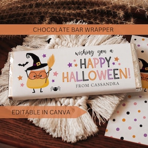 Halloween Chocolate Bar Wrapper Editable, Customizable Printable Candy Label Template, Personalized Happy Halloween Instant Digital Download