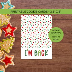 I&#39;m Back Elf Cookie Card Backer, Printable Mini Christmas Cookie Downloadable 3.5 x 5 Inches, Treat Packaging, Instant Digital Download PDF