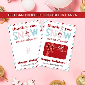 Thank You Christmas Gift Card Holder Editable, Printable Thanks So Much Holiday Teacher Gift, Staff Appreciation Template Digital Download