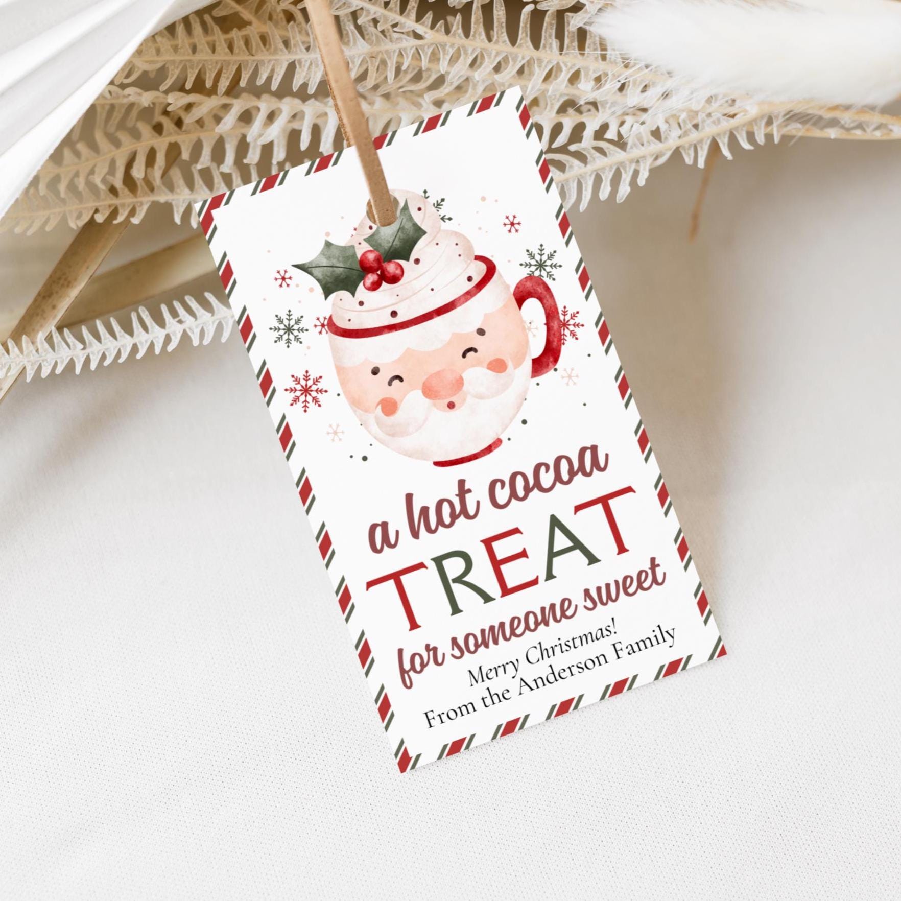 Hot Cocoa Christmas Gift Tag Printable, Editable Hot Chocolate Holiday ...