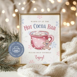 Hot Cocoa Bar Sign Printable 8x10, Pink Christmas Hot Chocolate Party Station, Warm Up Here Staff Appreciation, Instant Digital Download