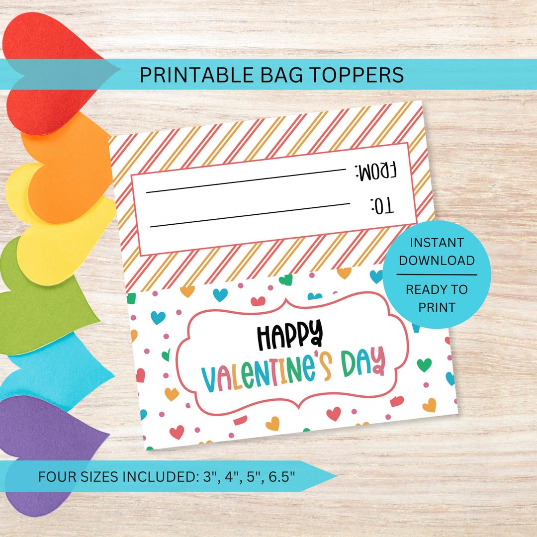 Colorful Valentine's Day Bag Toppers Printable: Heart Cookie Treats ...