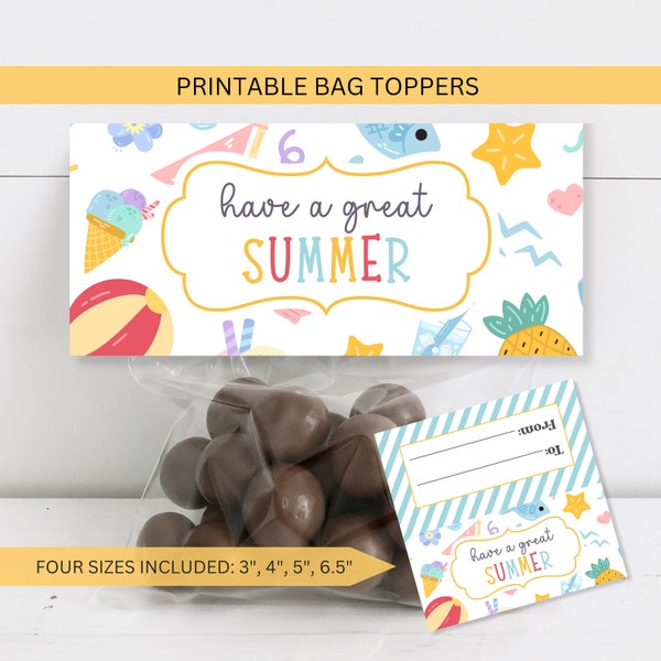 Summer Bag Topper Printable, Have a Great Summer End of School Year Cookie Candy Class Gift Favor Labels, Instant Digital Download
