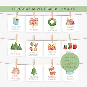 Biglietti d'Avvento stampabili, attività per il conto alla rovescia dell'Avvento per bambini, mini attività per la famiglia con la lista dei desideri di Natale, file PDF scaricabile immediatamente