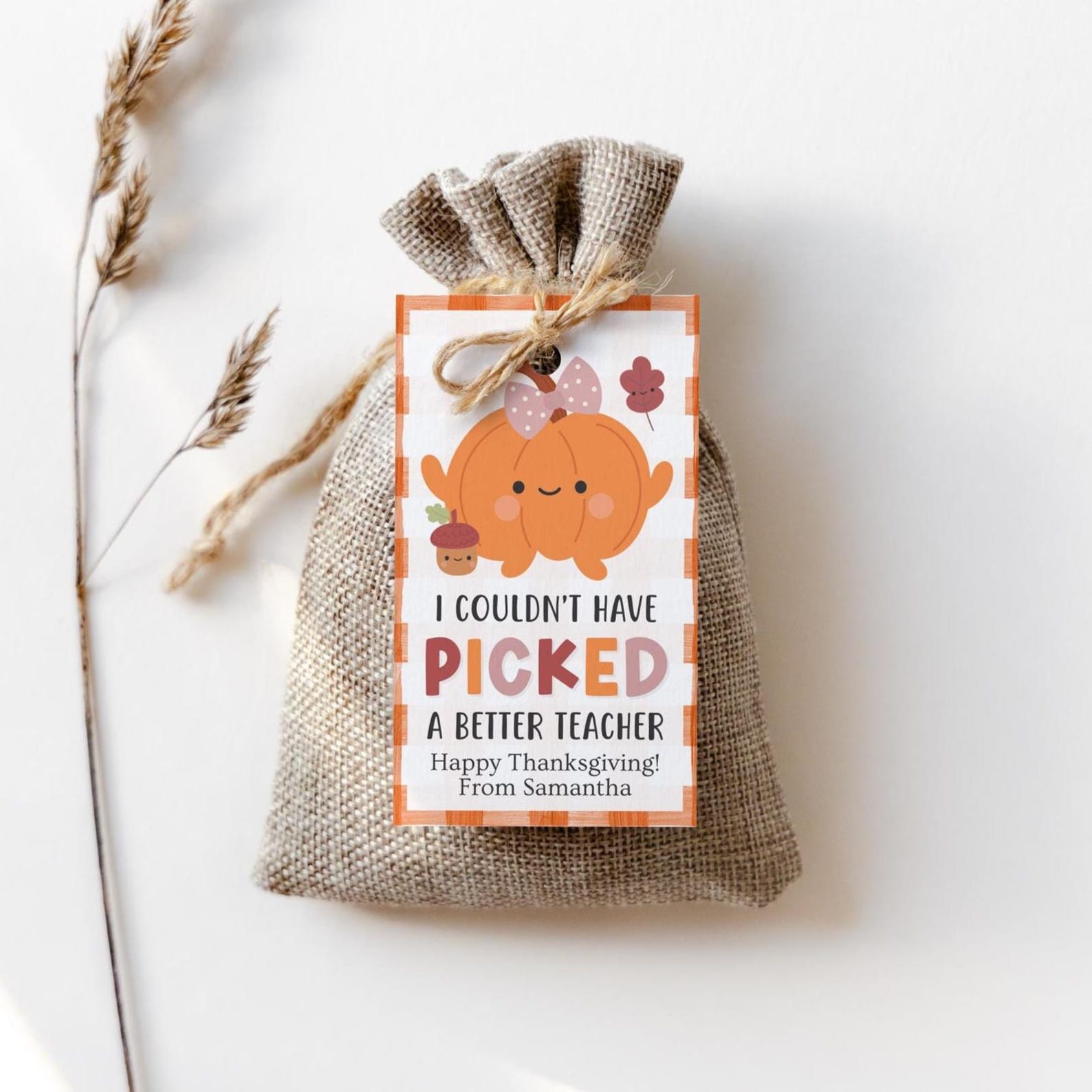 Fall Teacher Thank You Tag Editable: Printable Thanksgiving Pumpkin ...
