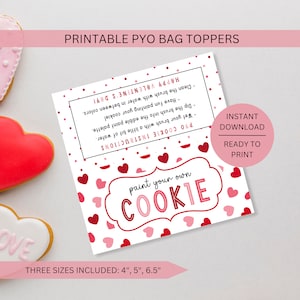 Adorno para bolsa de galletas PYO para San Valentín, imprimible, kit para pintar corazones, instrucciones descargables, etiqueta PDF, descarga digital instantánea