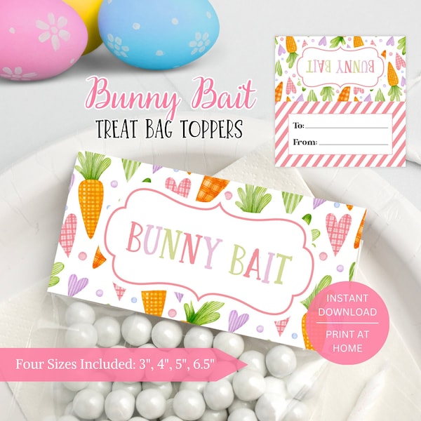 Bunny Bait Printable Bag Topper, Easter Rabbit Cookie Candy Goodie Bag Topper, Class Easter Gift Instant Digital Download