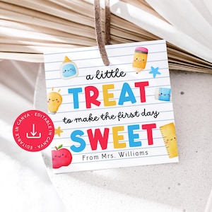 First Day of School Treat Tag Editable, Printable 1st Day Student Teacher Gift Label, Welcome Back To School Year Template, Instant Download