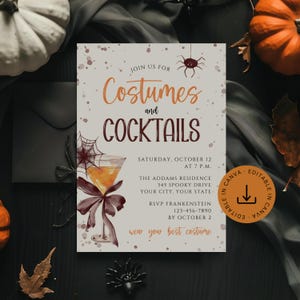Costumes and Cocktails Adult Halloween Party Invitation Editable, Printable Halloween Invite Template, Instant Digital Download