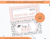 Bugs and Kisses Halloween Bag Topper Printable, Girly Pink Bugs & Kisses Kid Candy Chocolate Class Gift Label Tag, Instant Digital Download