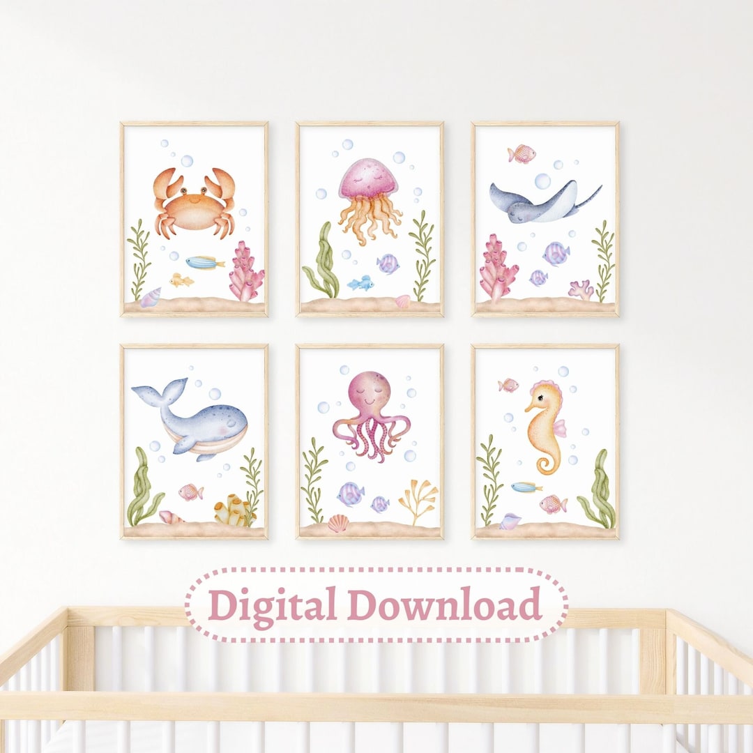 Sea Life Nursery Art, Sea Themed Nursery Decor, Girl Under the Sea