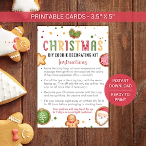 DIY-koekjespakket instructies afdrukbare kerstkaart, doe-het-zelf kerstversiering, kinderen versieren verpakking direct digitale download