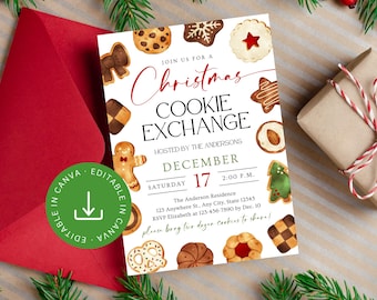 Christmas Cookie Exchange Invitation: Editable Holiday Cookie Swap Party Invite Template 5x7 (Instant Digital Download)