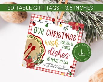 Christmas Paper Dishes Gift Tag Editable, Fewer Dishes Holiday Teacher Neighbor Coworker, A Few Less Dishes Printable Label Instant Download