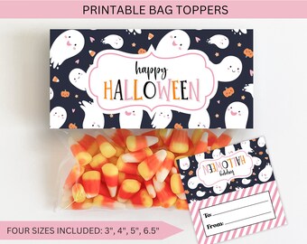Halloween Bag Topper Cookie Treat Candy Printable, Cute Halloween Downloadable Ghost Bag Topper Class Gift Spooky Instant Digital Download