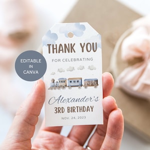Train 3rd Birthday Thank You Favor Tag Editable, Boy Train Theme 5th Party Printable Template, Instant 4th Bday Digital Download Decorations