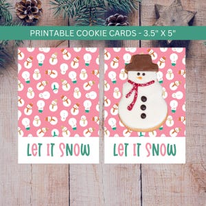 Let it Snow Mini Cookie Card Backers: Pink Snowman Winter 3.5x5 Packaging (Instant Download)