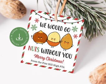 Geschenkanhänger für die Wertschätzung von Weihnachtsnüssen bearbeitbar: Mitarbeiter Lehrer Danke PTO Nussglas Etikett, Nüsse ohne Sie Mitarbeiter Urlaub Digital Download