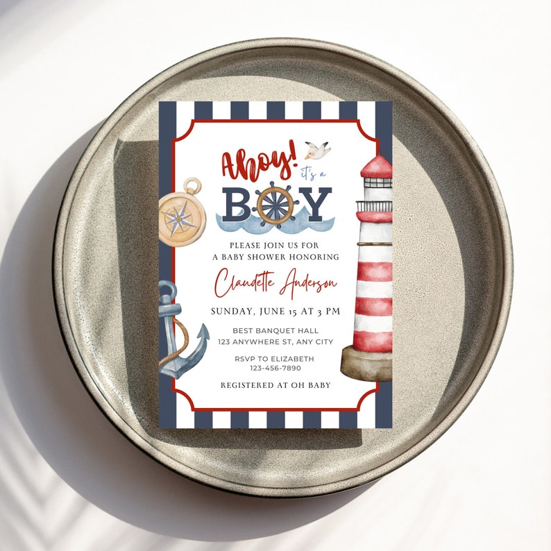 Ahoy Its a Boy Baby Shower Invitation Editable, Ahoy It's a Boy Themed