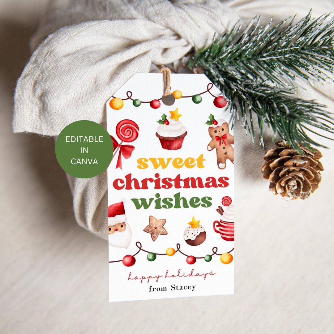 Sweet Christmas Wishes Editable Gift Tag, Custom Holiday Cookie Tag for ...