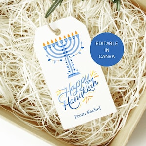 Happy Hanukkah Gift Tags Editable, Personalized Menorah Chanukah Tag Printable (Instant Digital Download)