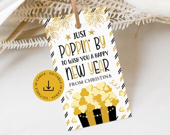 Editable New Year's Popcorn Tag: New Year's Eve 2026 Party Favor Label (Instant Digital Download)