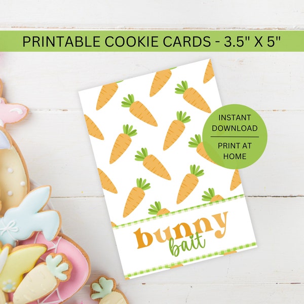 Bunny Bait Cookie Card Easter Printable, Green Orange Carrot Mini Backer for Kids Class Treats Downloadable, Instant Digital Download File