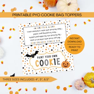 Halloween PYO Cookie Bag Toppers Instructions Printable, Paint Your Own Cookie Downloadable Label, Instant Digital Download PDF File
