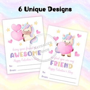 Unicorn Valentine Cards Printable for Kids, Girl Happy Valentine's Day ...