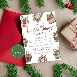 Favorite Things Christmas Party Invitation Editable Template, Holiday Gift Exchange Printable Invite, Xmas Swap Party Instant Download File