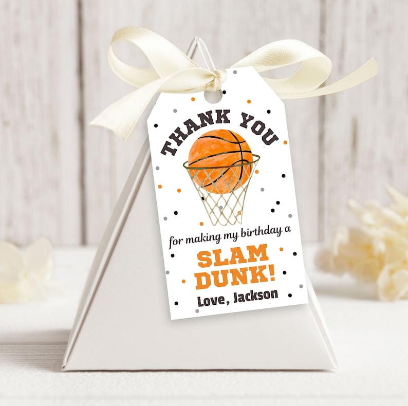 Basketballfestgåvaetikett redigerbar, utskrivbar tacketikett för pojkesporter, nedladdningsbar presentetikett för gäst, digital nedladdning direkt bild 2