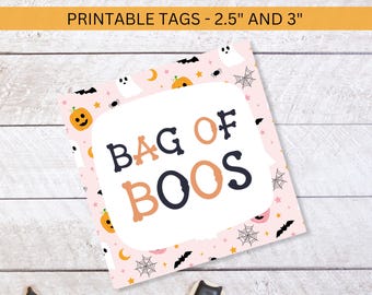 Etiqueta para galletas de Halloween con forma de bolsa de abucheos, imprimible en rosa, etiquetas descargables para dulces de fantasmas, recuerdos de fiesta para niños, descarga digital instantánea