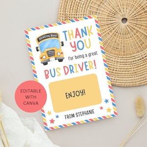Porte-cartes cadeau chauffeur d'autobus scolaire, modèle téléchargeable modifiable Merci de fin d'année scolaire, téléchargement numérique instantané imprimable le dernier jour