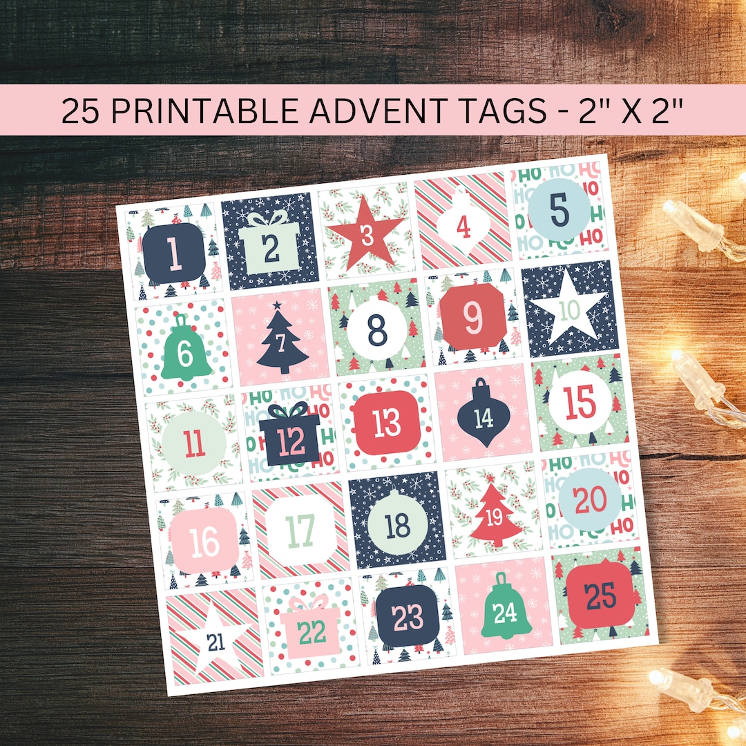 Printable Advent Calendar Tags Square 2x2 Inches, DIY Advent Number ...
