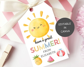 End of School Year Student Class Gift Tag Printable, Editable Kids Summer Break Fun Favor Digital, Teacher Appreciation Download Template