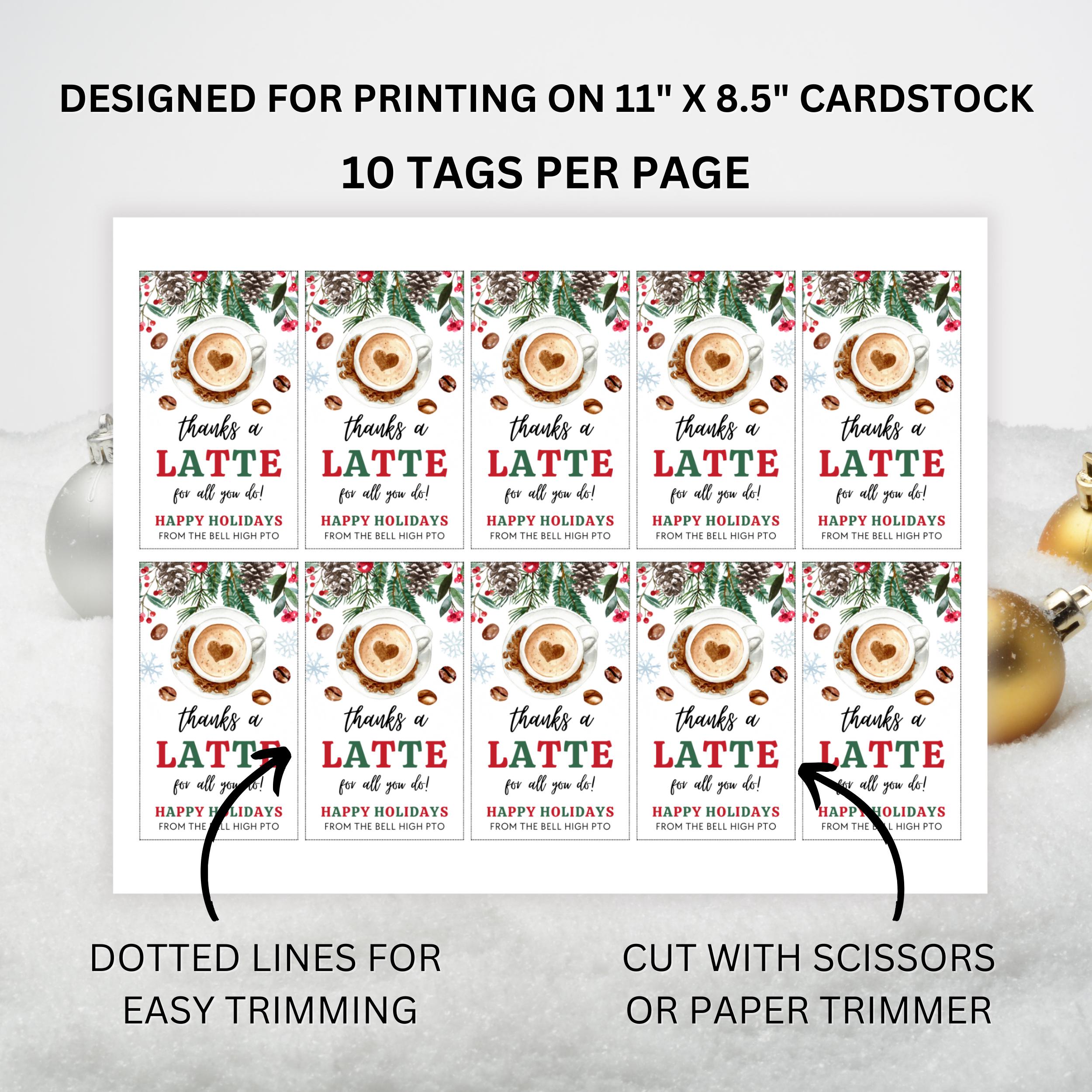 Thanks a Latte Christmas Coffee Tag Editable, Teacher Holiday Gift ...
