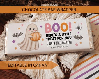 Pink Halloween Chocolate Bar Wrapper Editable: Printable Ghost Candy Label Template (Instant Digital Download)