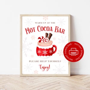 Hot Cocoa Bar Sign Printable 8x10, Red Christmas Hot Chocolate Party Station, Warm Up Here Staff Appreciation, Instant Digital Download
