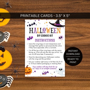 Carte d'instructions DIY pour biscuits d'Halloween imprimable, décoration de biscuits au sucre à faire soi-même, emballage téléchargeable, téléchargement numérique instantané