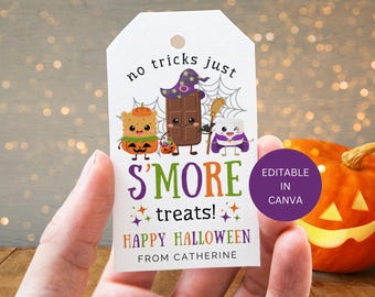 Halloween Smores Kit Favor Tag Editable, Printable S'mores Trick or Treat Label, Kid Classmate Student Instant Digital Download Template