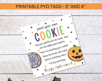 Halloween PYO Cookie Tag druckbares Etikett, Malen Sie Ihre eigenen Kit Anweisungen Aufkleber für Kinder Klasse Favor behandelt Sofortiger digitaler Download