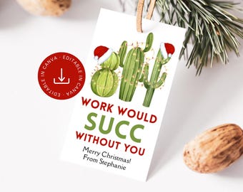 Editable Christmas Succulent Gift Tag: Coworker Plant Appreciation Label (Instant Digital Download File)