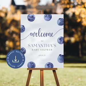 Blueberry Baby Shower Sign Editable, Printable Blue Boy Fruit Summer Welcome Poster Template, Berry Baby Brunch Instant Digital Download